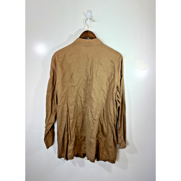 Venezia Jeans Women’s Linen Button Up Blouse Size 2X 18-20 Brown Coastal Casual - Picture 2 of 7